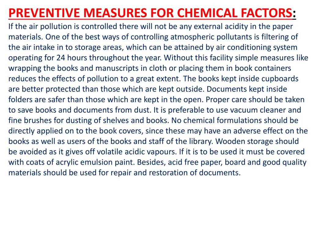 preventive measures for chemical factors