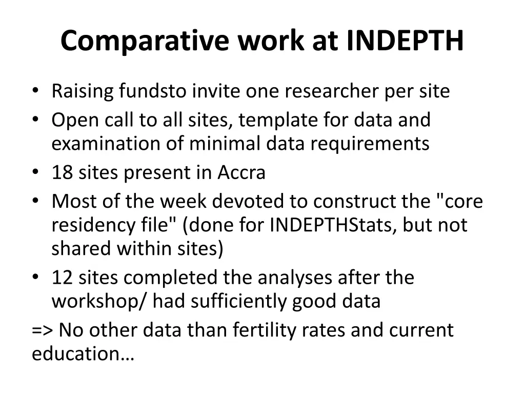 comparative work at indepth