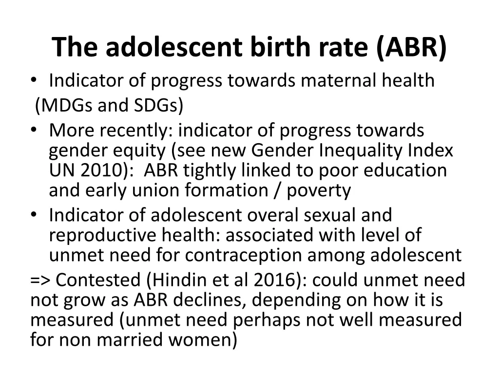 the adolescent birth rate abr indicator