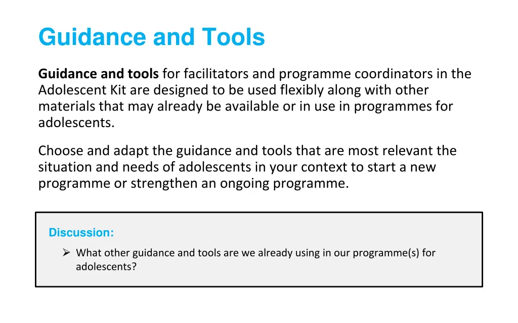 guidance and tools