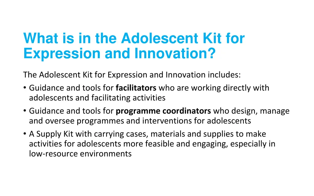 what is in the adolescent kit for expression