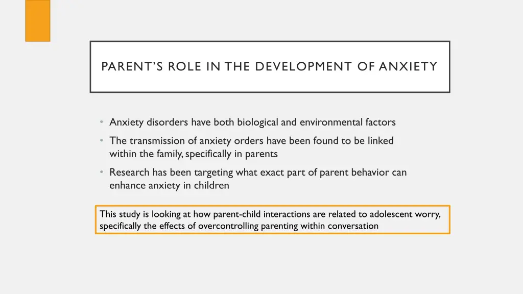 parent s role in the development of anxiety