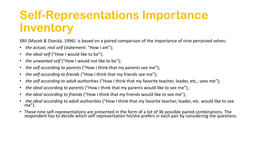 self representations importance inventory