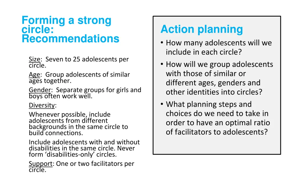 forming a strong circle recommendations