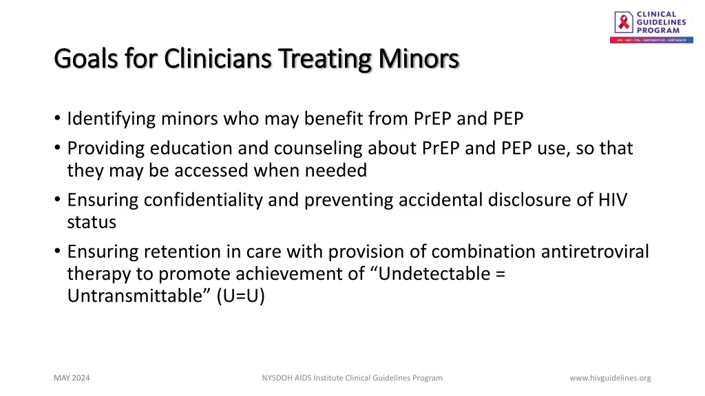 goals for clinicians treating minors goals