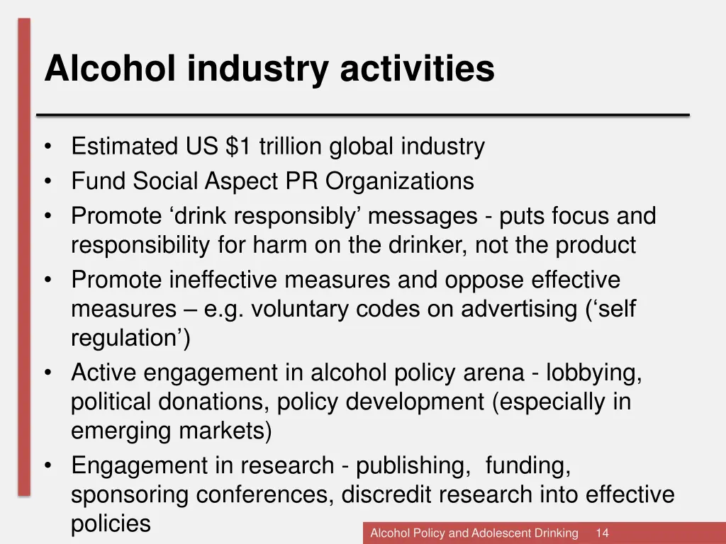 alcohol industry activities