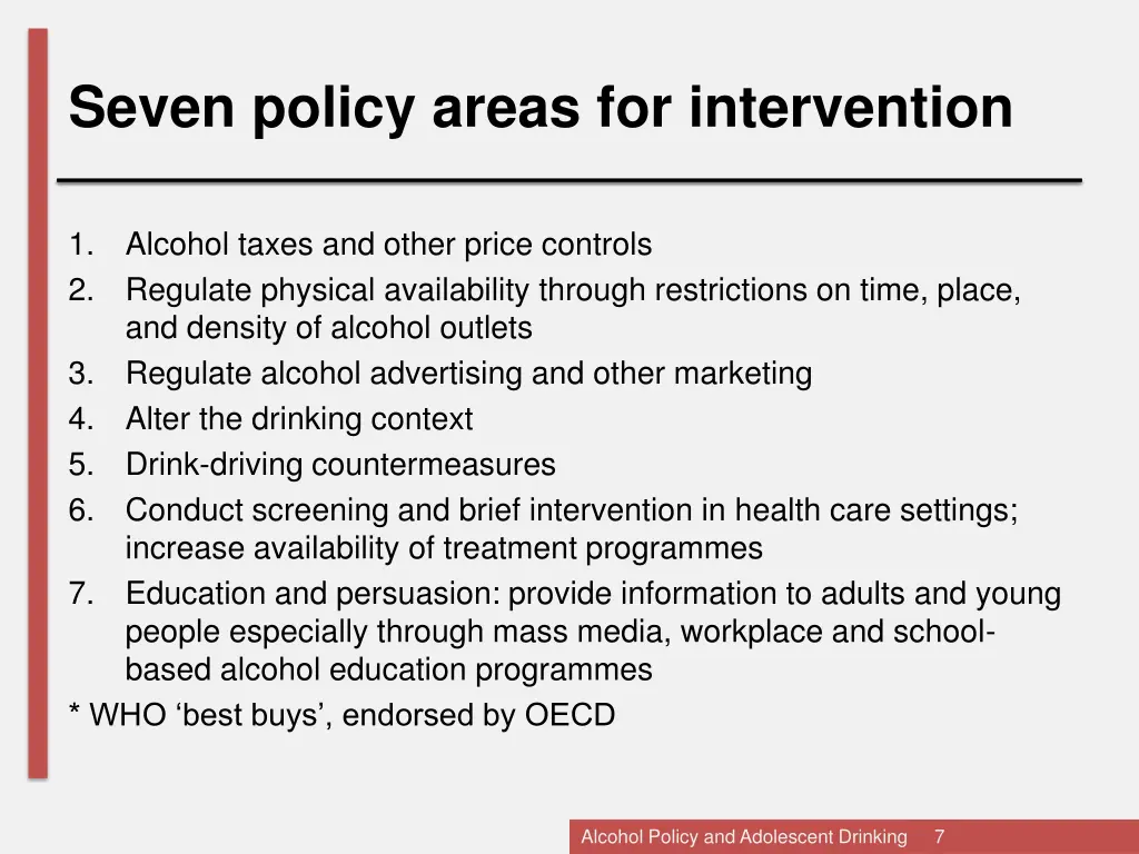 seven policy areas for intervention