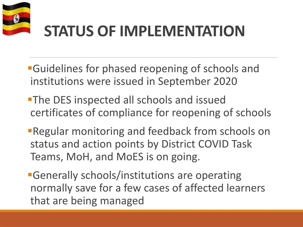 status of implementation