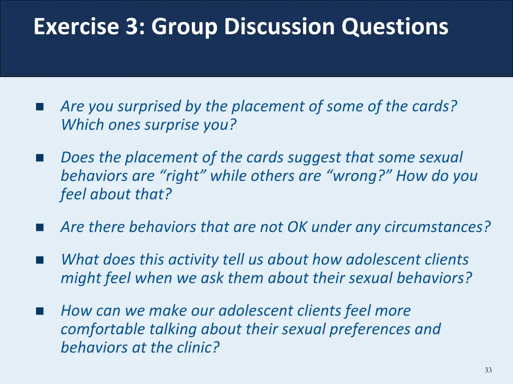 exercise 3 group discussion questions