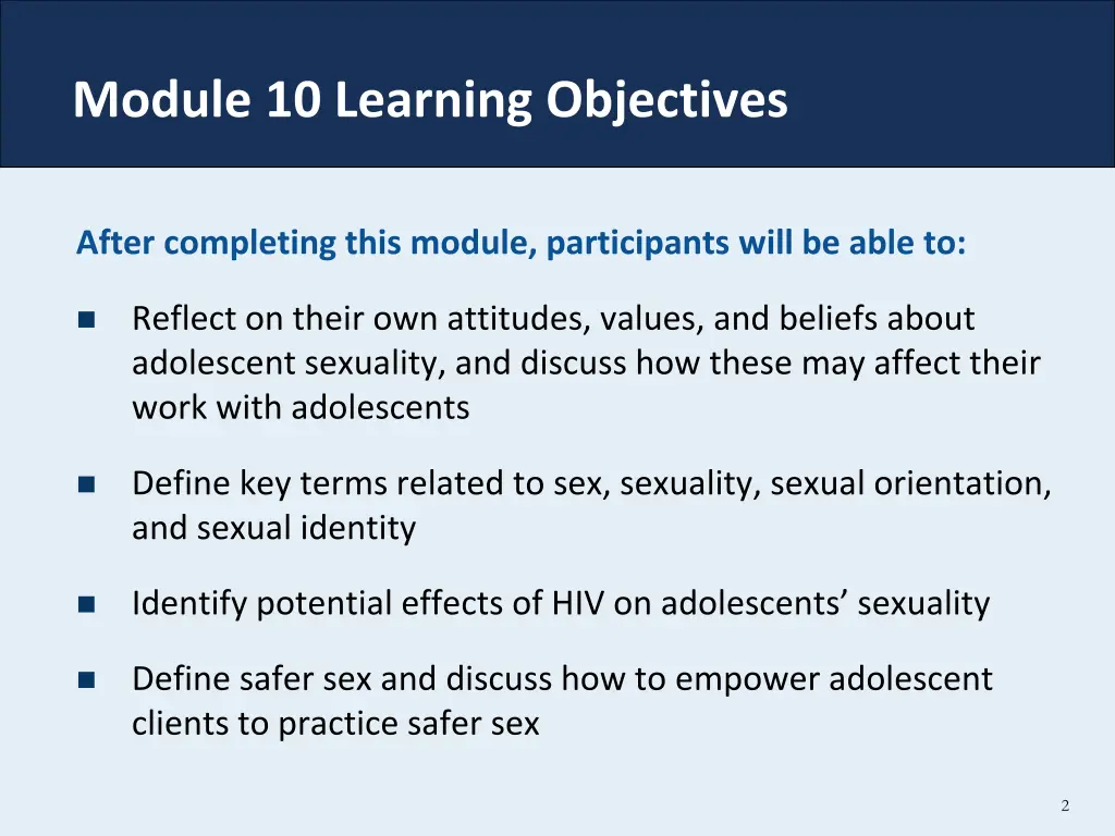 module 10 learning objectives