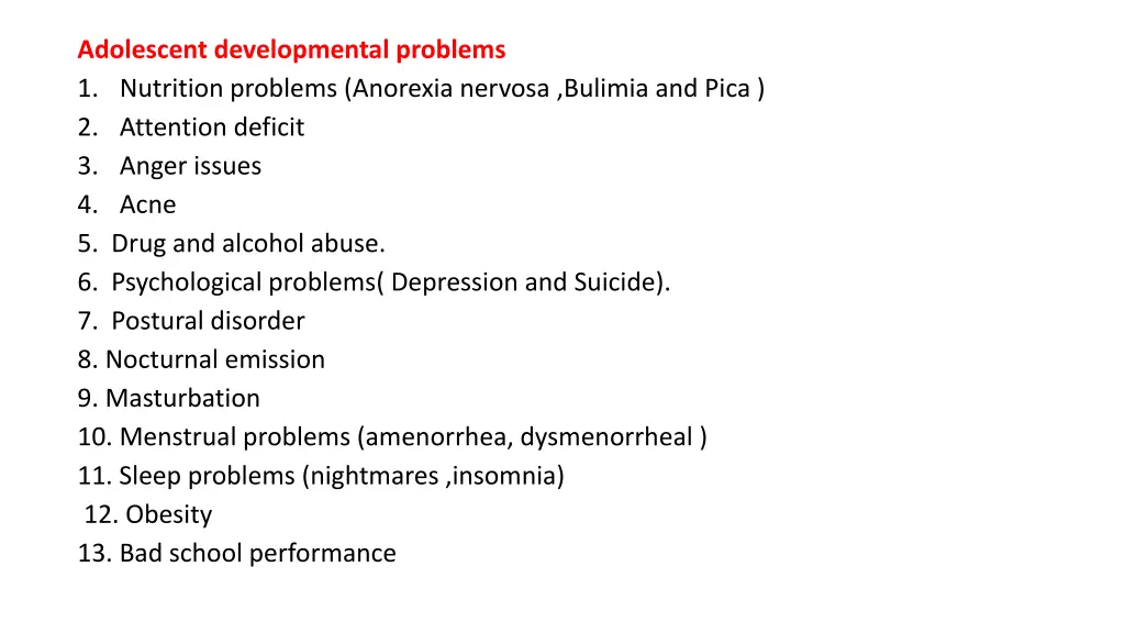 adolescent developmental problems 1 nutrition