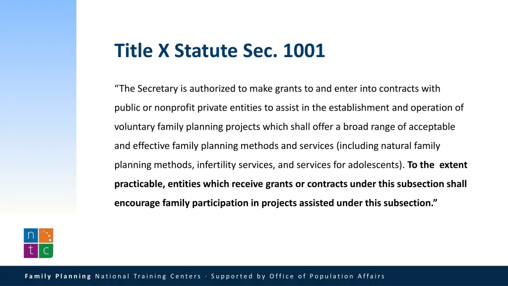 title x statute sec 1001