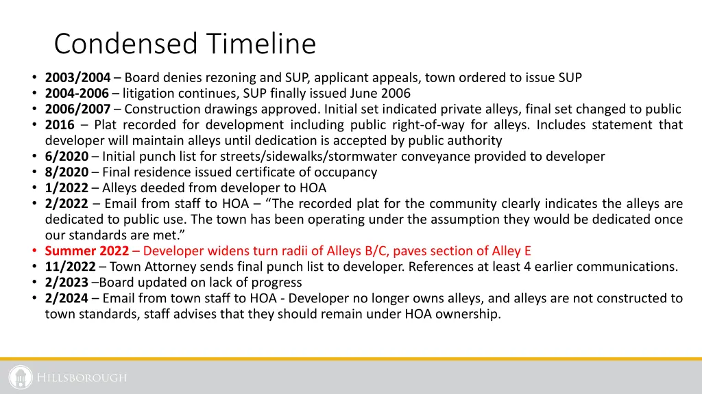 condensed timeline 2003 2004 board denies