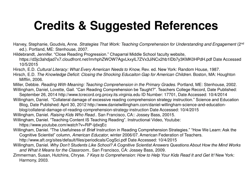 credits suggested references