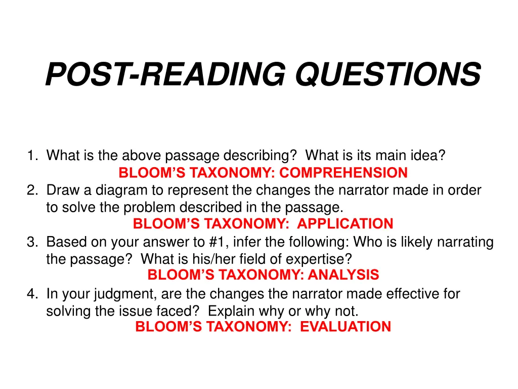 post reading questions