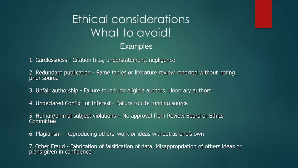 ethical considerations what to avoid examples