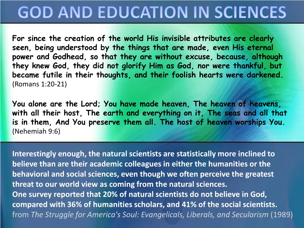 god and education in sciences 1