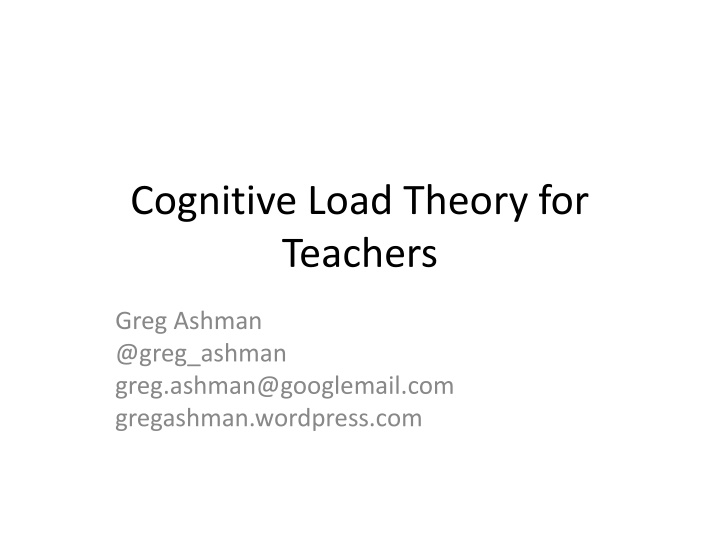 cognitive load theory for teachers