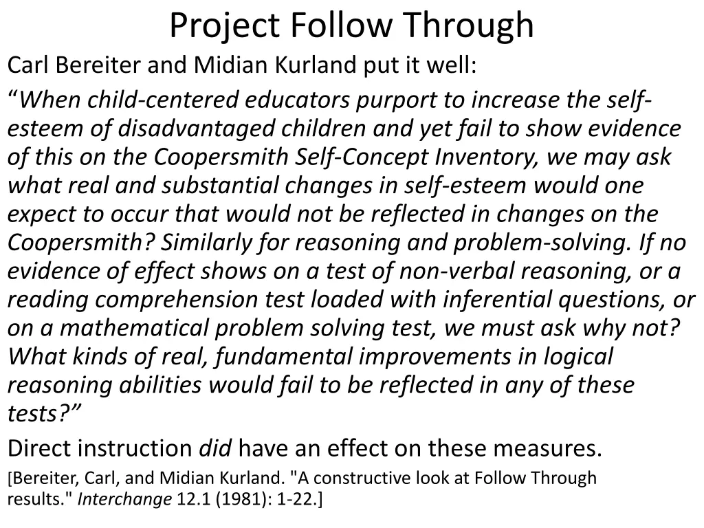 project follow through carl bereiter and midian