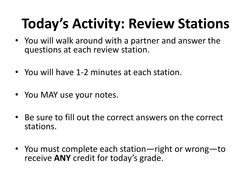 today s activity review stations you will walk