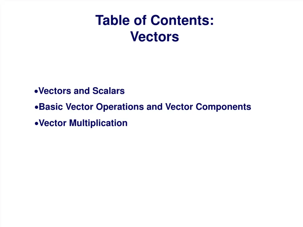 table of contents vectors