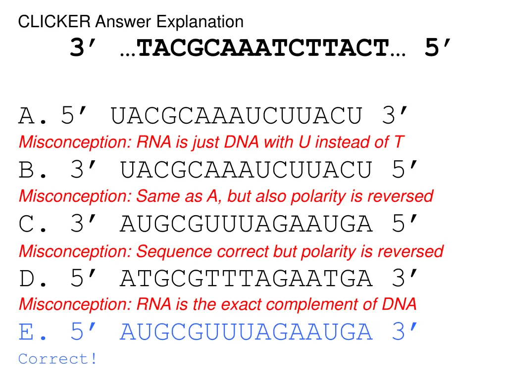 clicker answer explanation 3 tacgcaaatcttact 5 4