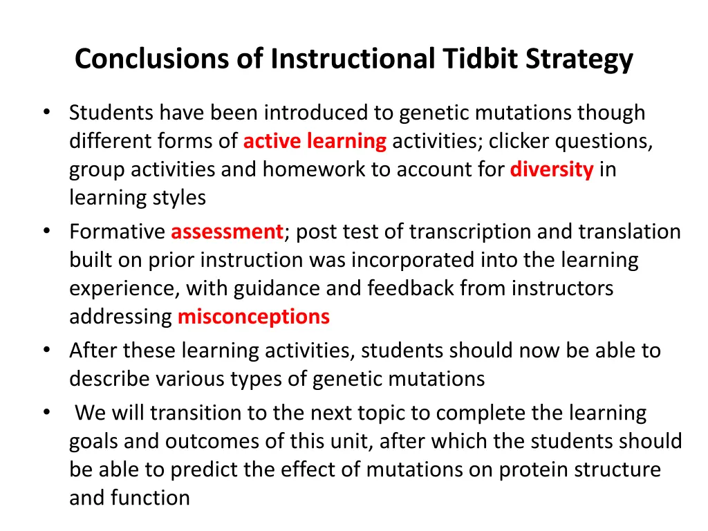 conclusions of instructional tidbit strategy