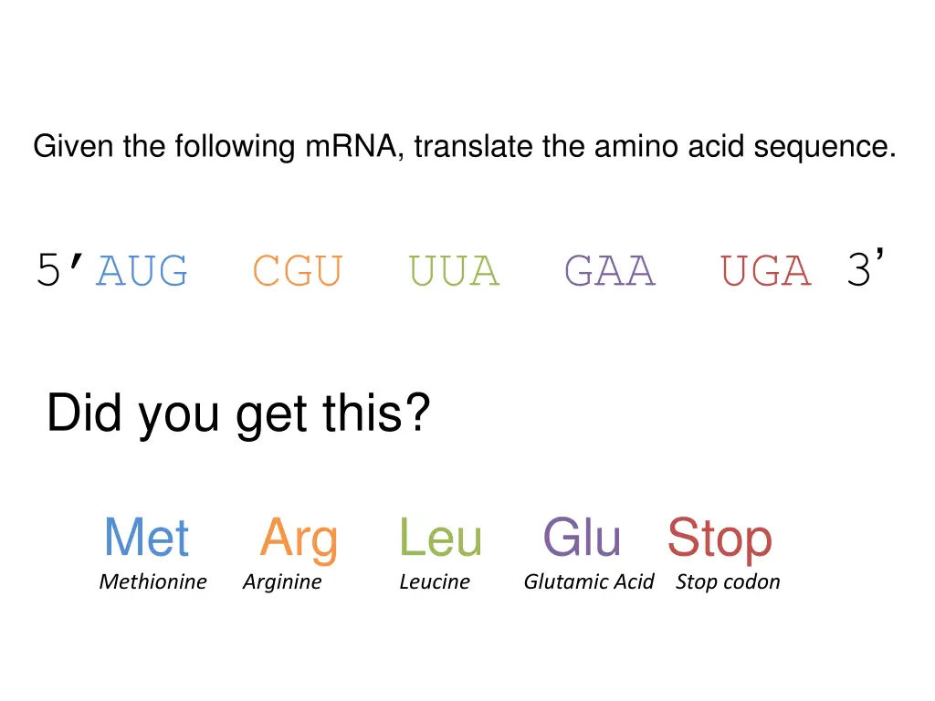 given the following mrna translate the amino acid 1