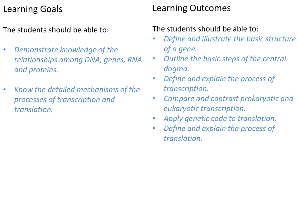 learning outcomes