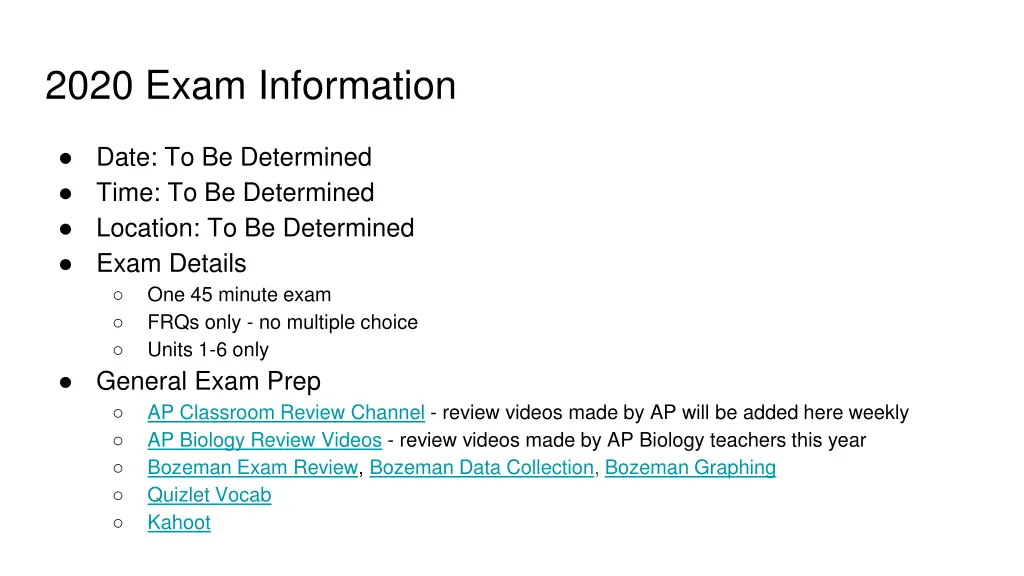 2020 exam information