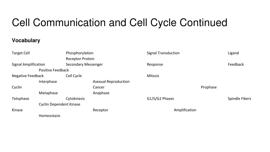 cell communication and cell cycle continued