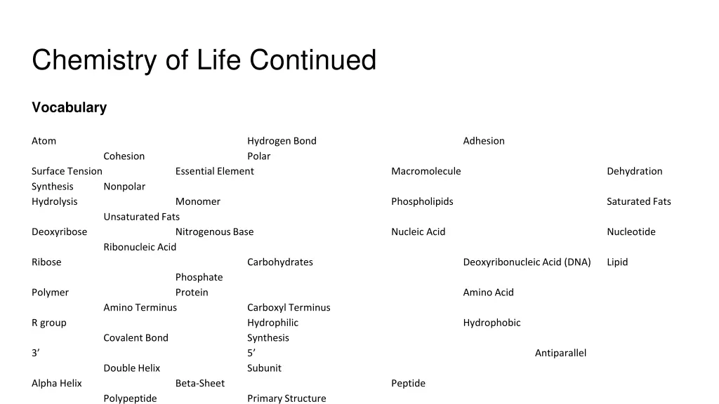 chemistry of life continued