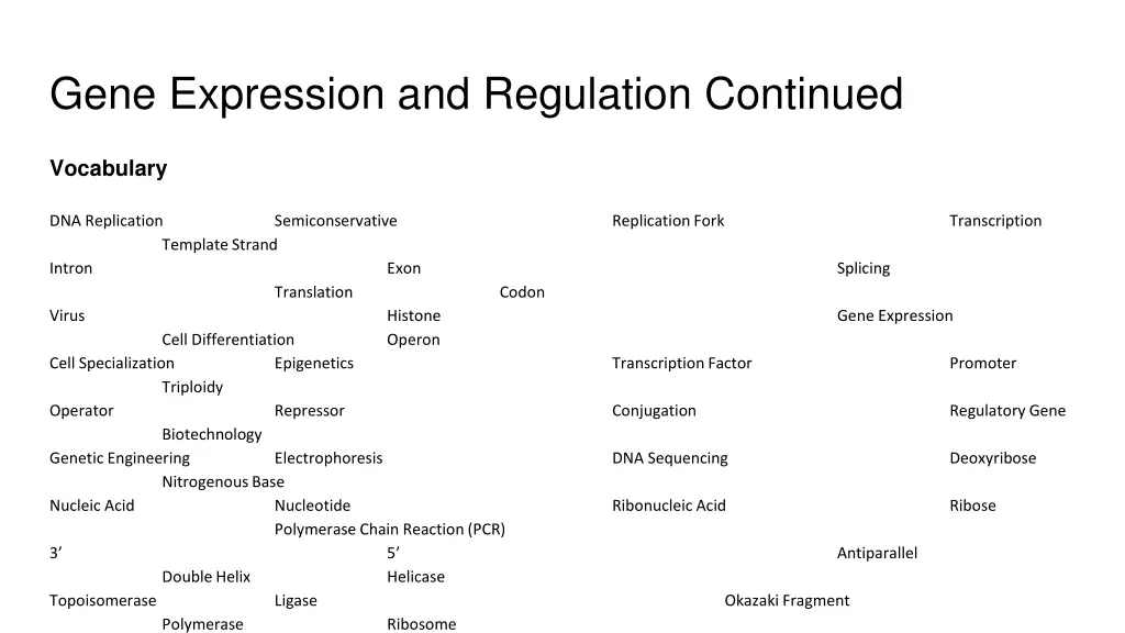 gene expression and regulation continued