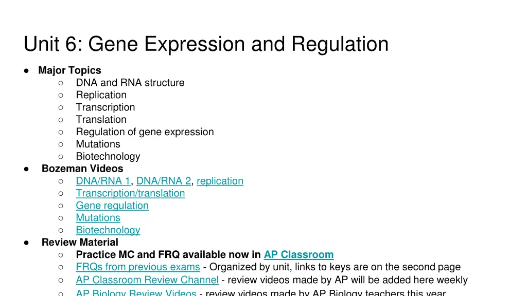 unit 6 gene expression and regulation