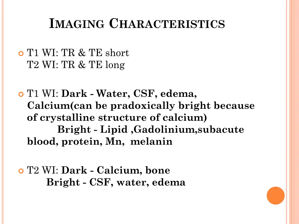 i maging c haracteristics