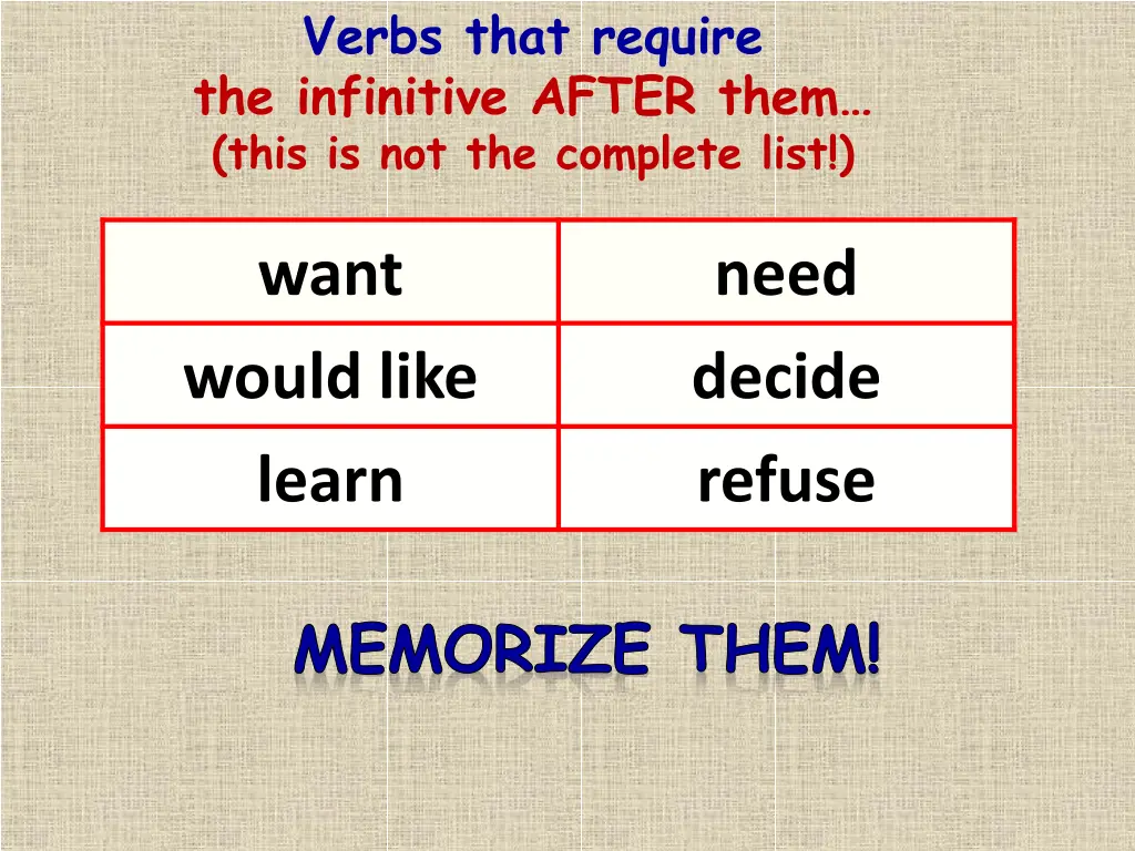 verbs that require the infinitive after them this