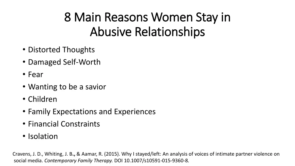 8 main reasons women stay in 8 main reasons women