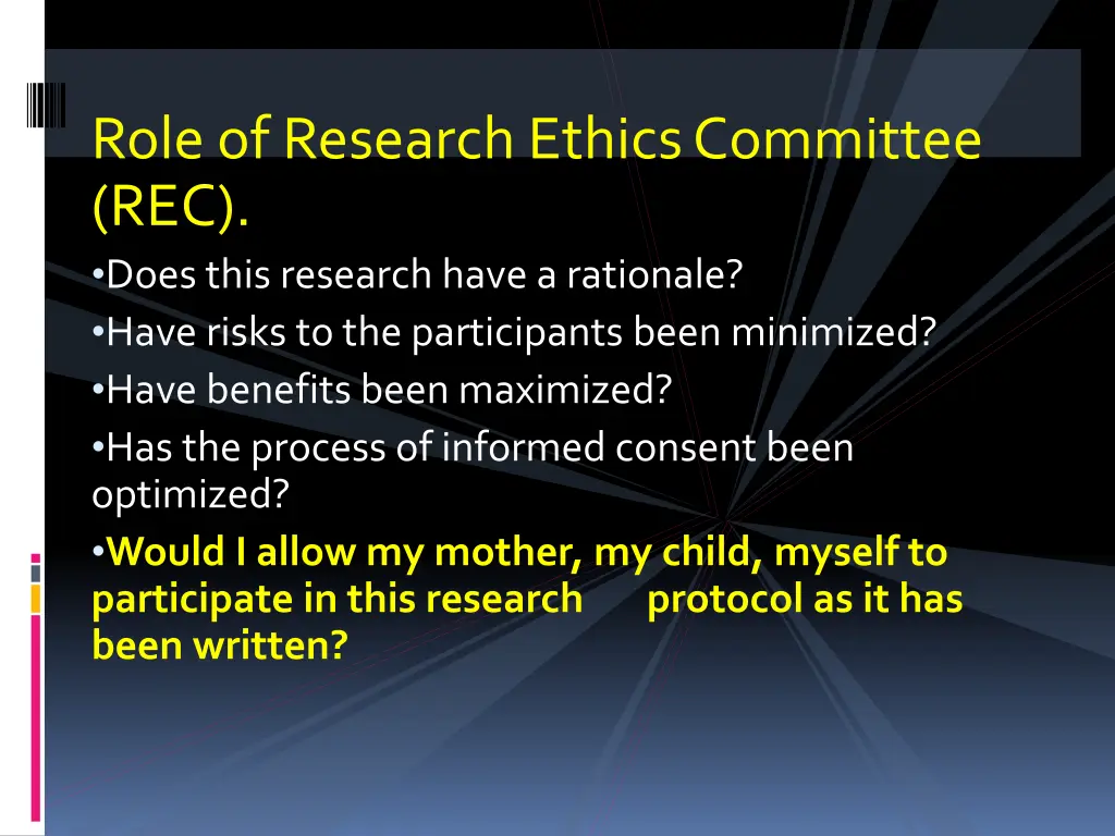 role of research ethics committee rec does this