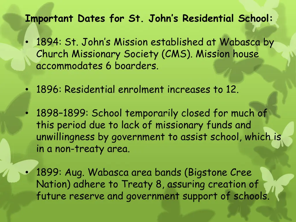 important dates for st john s residential school