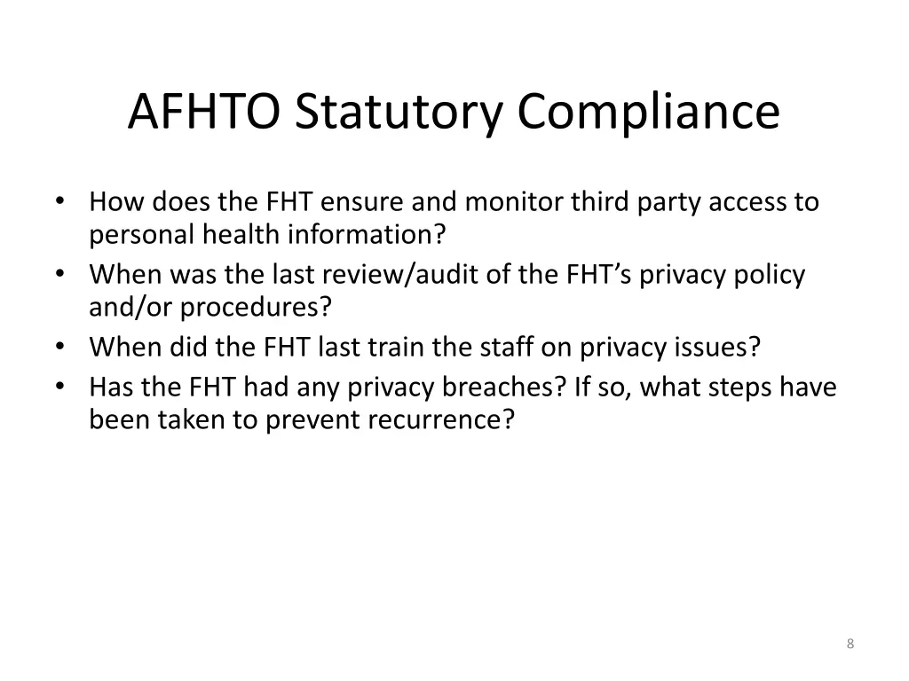 afhto statutory compliance 1