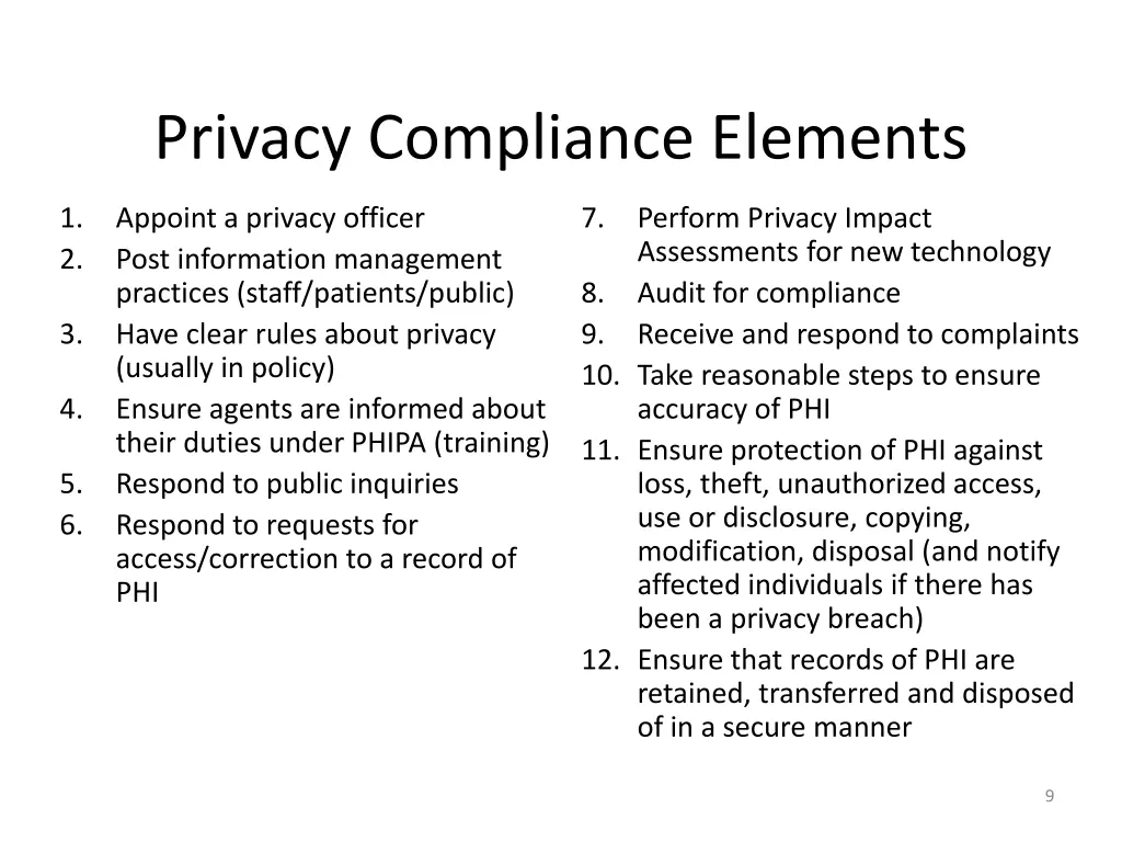 privacy compliance elements