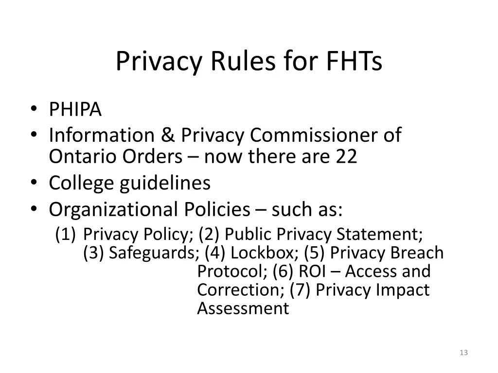 privacy rules for fhts