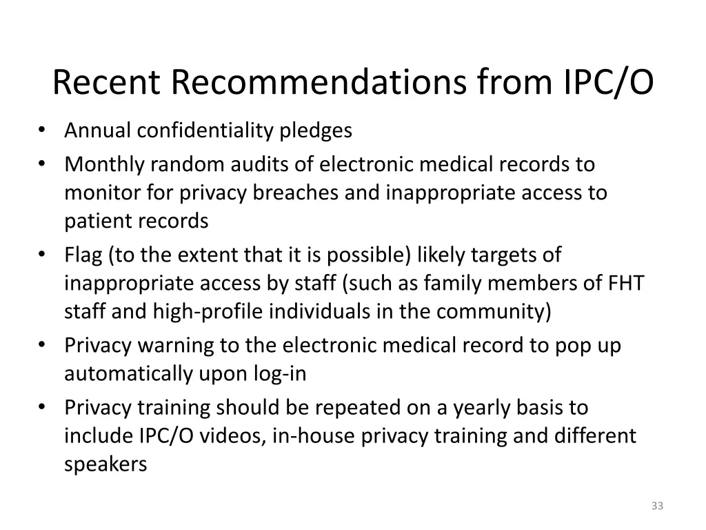 recent recommendations from ipc o