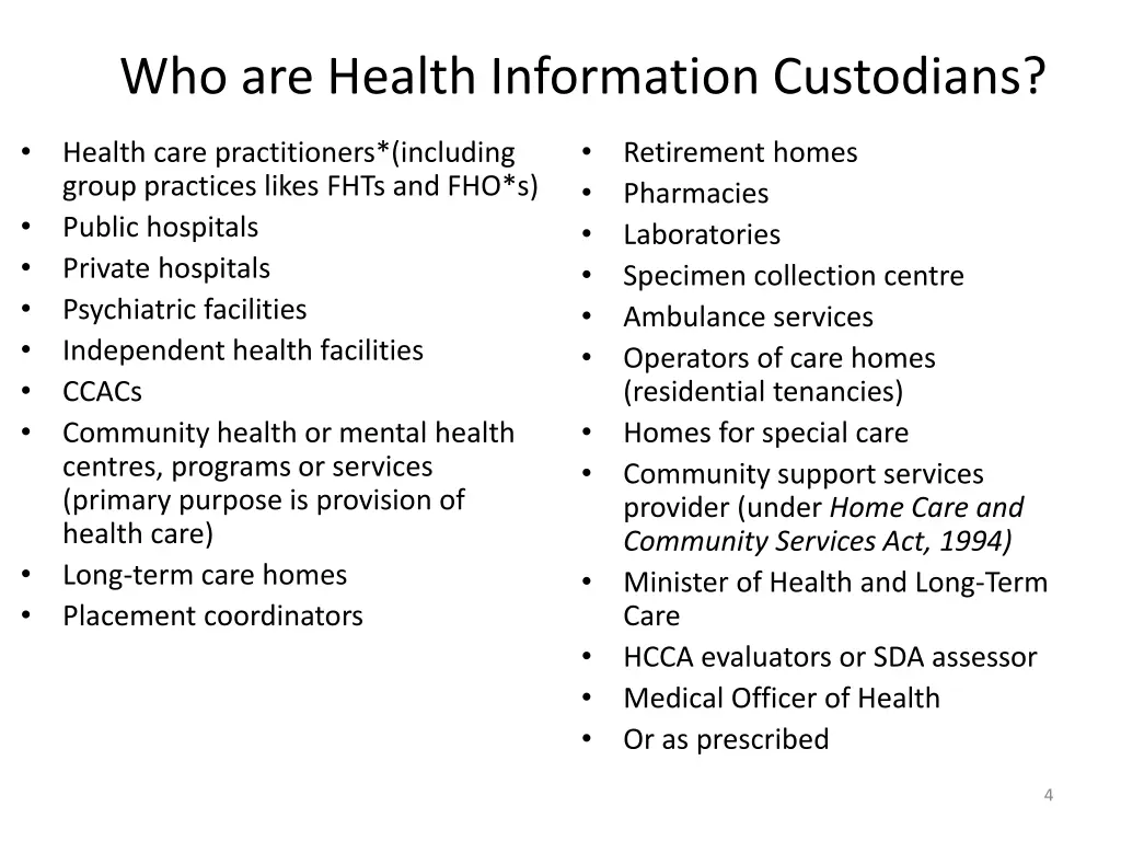 who are health information custodians