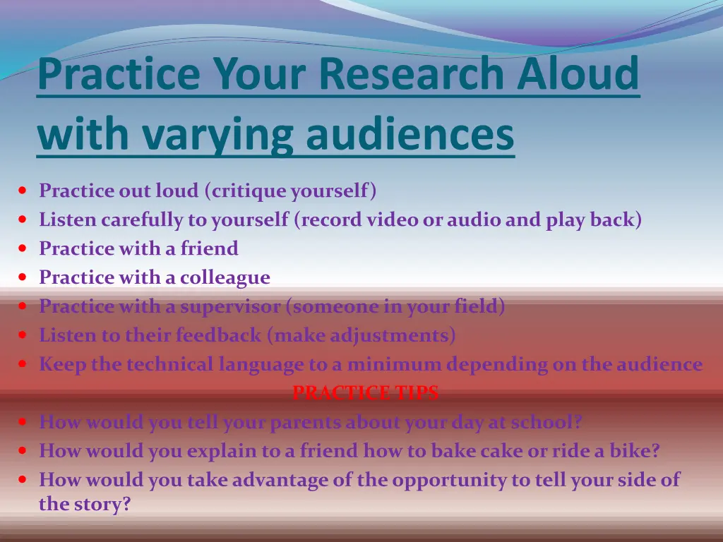 practice your research aloud with varying