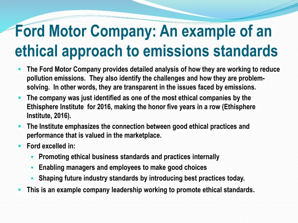 ford motor company an example of an ethical