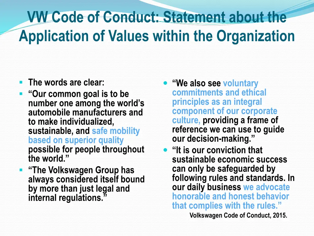 vw code of conduct statement about