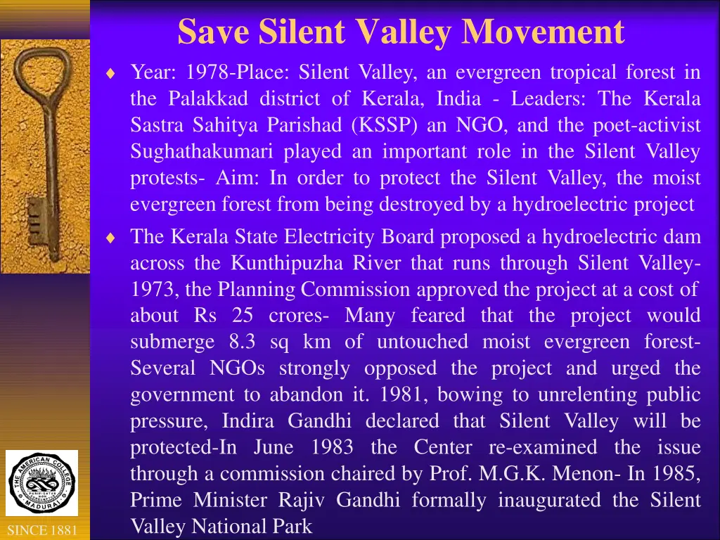 save silent valley movement year 1978 place