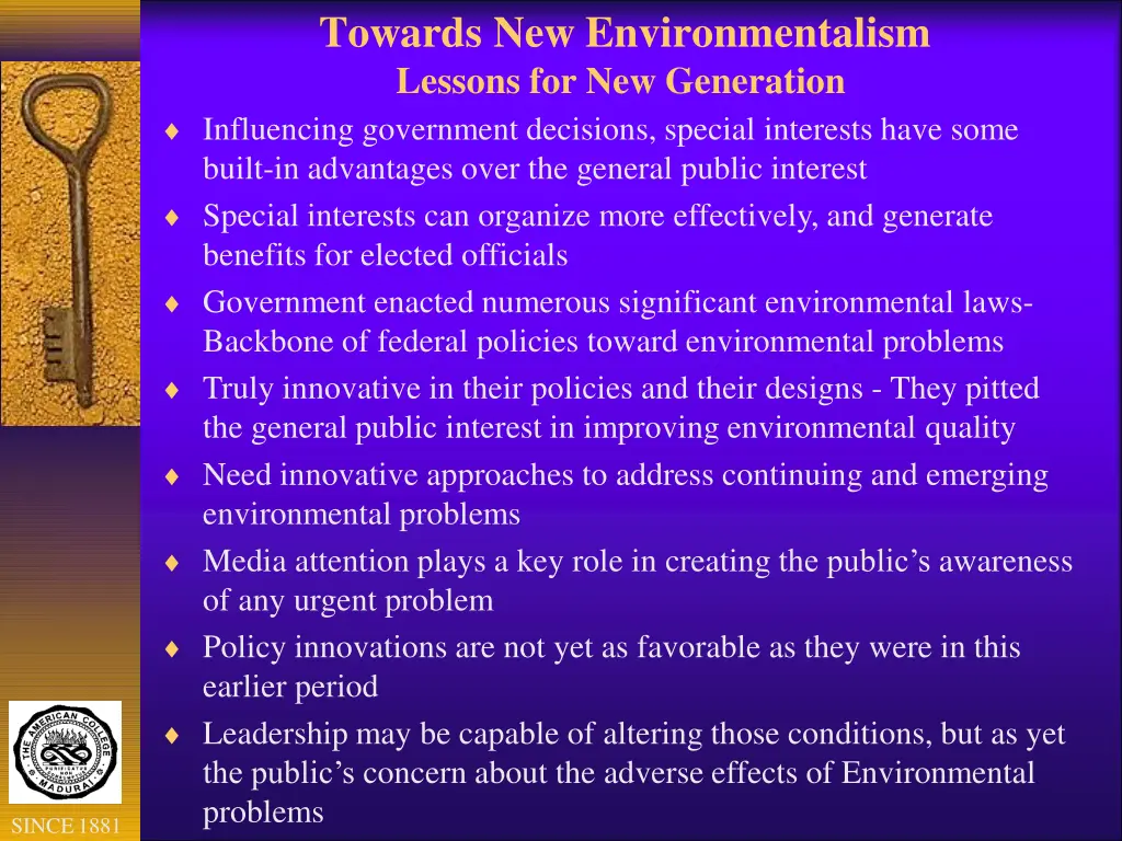 towards new environmentalism lessons