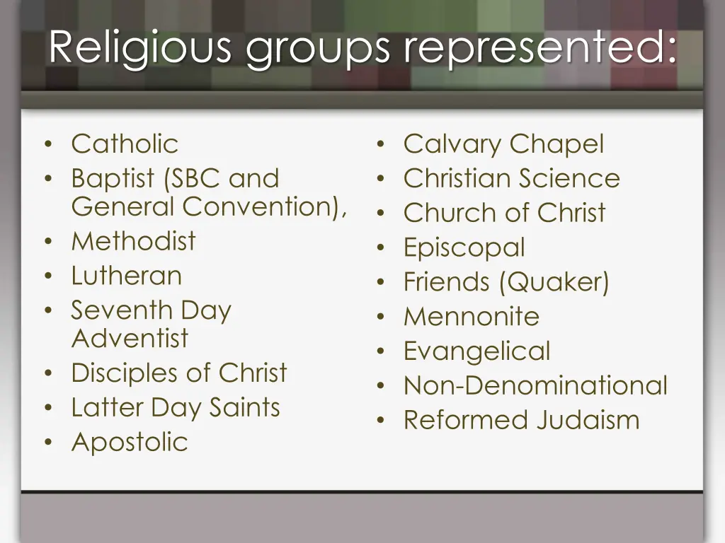 religious groups represented